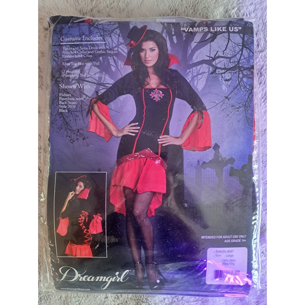 Dreamgirl Vamps Like Us Vampire Costume Black Red Gothic Dress Hat Size Large